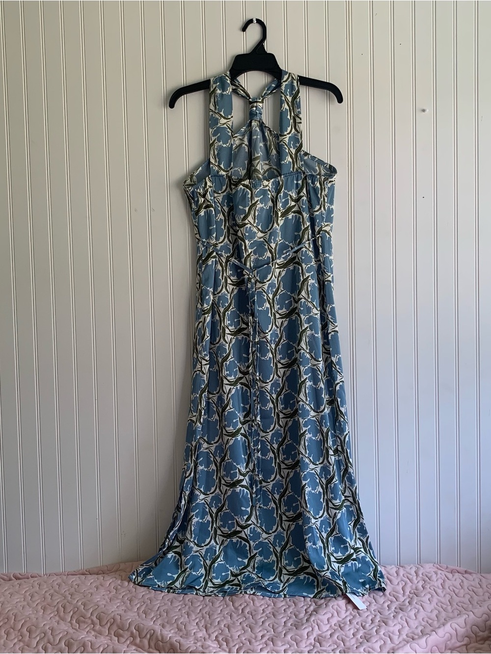 Commense Blue and Cream Floral Halter Maxi Dress Like New Medium - Picture 5 of 10
